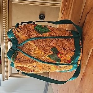 Hermes Authentic Multi-colored Vintage Tote One Shoulder Bag Flower Bird Parrot